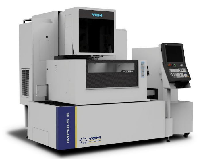 A light gray high-precision machine features a computer on the side and a small rectangular window.